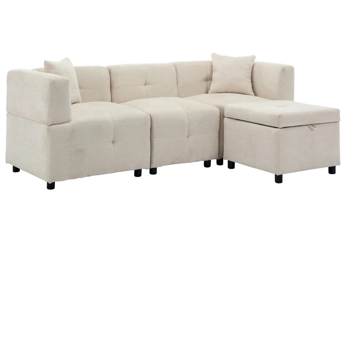 Beige L-Shaped Sectional Sofa with Removable Storage Ottoman and 2 Pillows - Cream – image 5