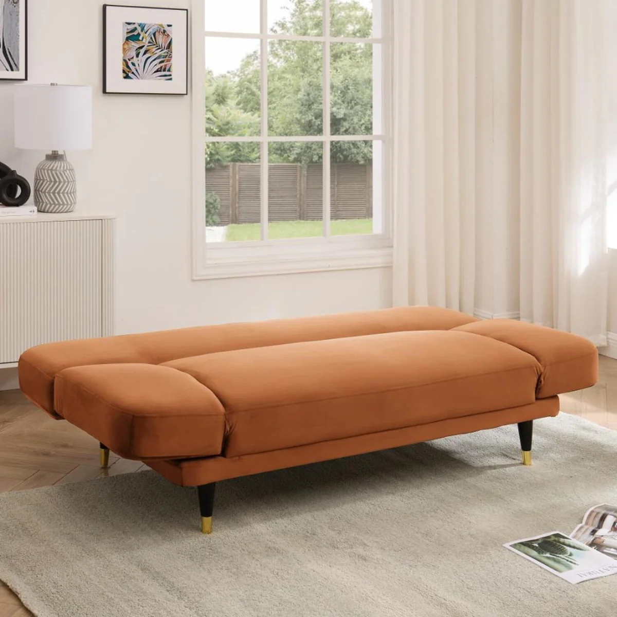 Silas Sofa Bed With Adjustable Armrests - Burnt Orange Velvet – image 5