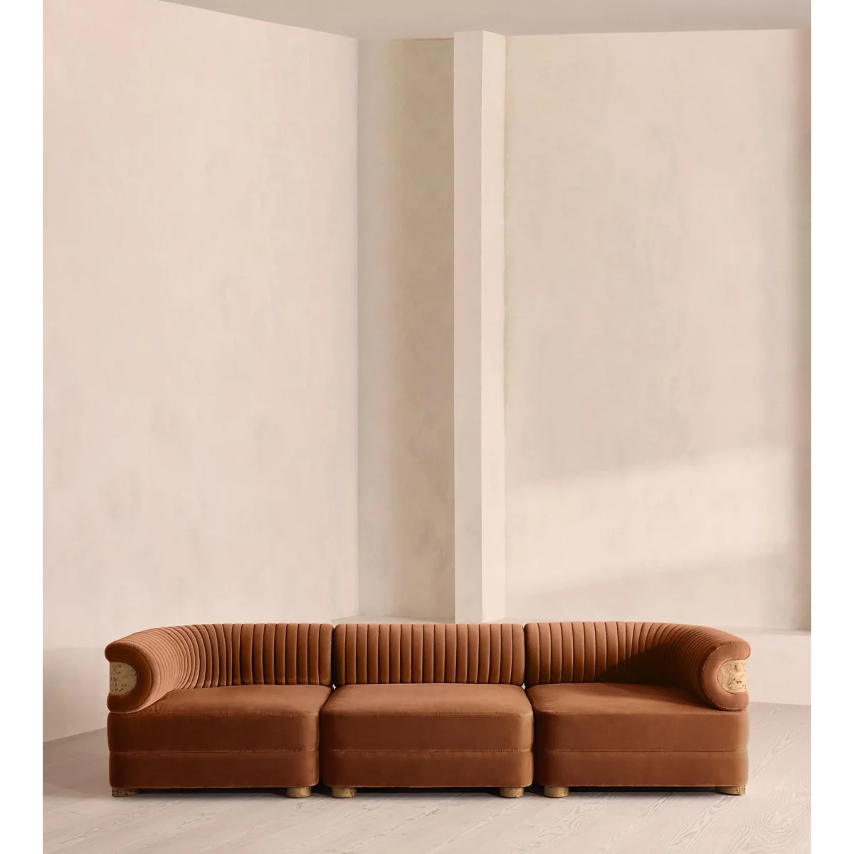 Caleb Modular Sofa, Four Seater, Velvet, Cinnamon, Blonde Burl, UK – image 2