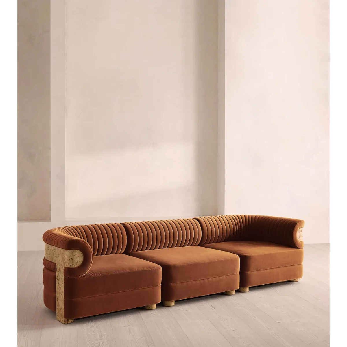Caleb Modular Sofa, Four Seater, Velvet, Cinnamon, Blonde Burl, UK – image 3