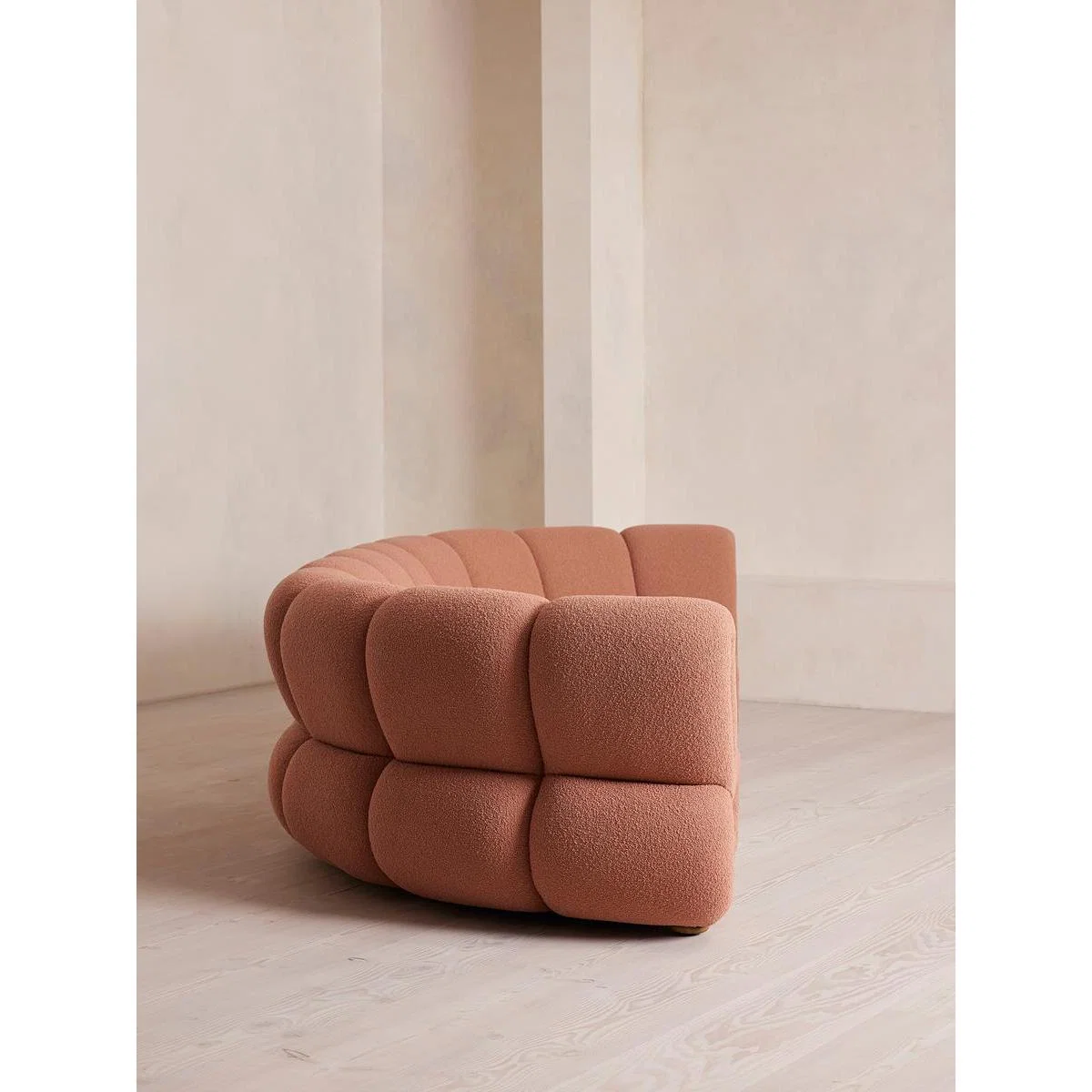 Noelle Modular Curved Sofa, Six Seater, Textured Wool Boucle, Coral – image 3