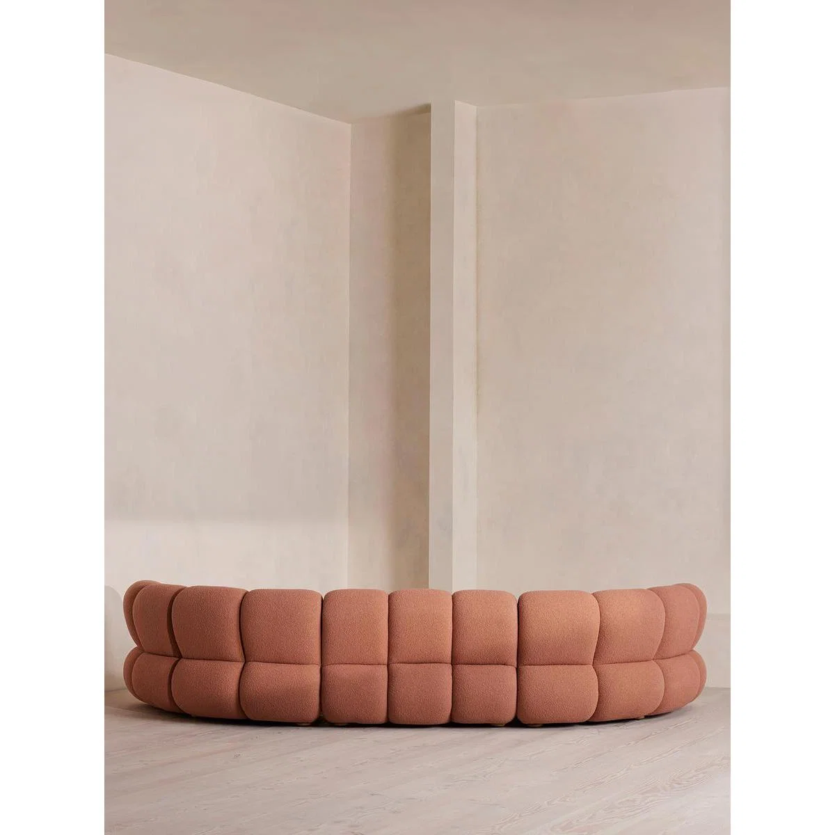 Noelle Modular Curved Sofa, Six Seater, Textured Wool Boucle, Coral – image 4