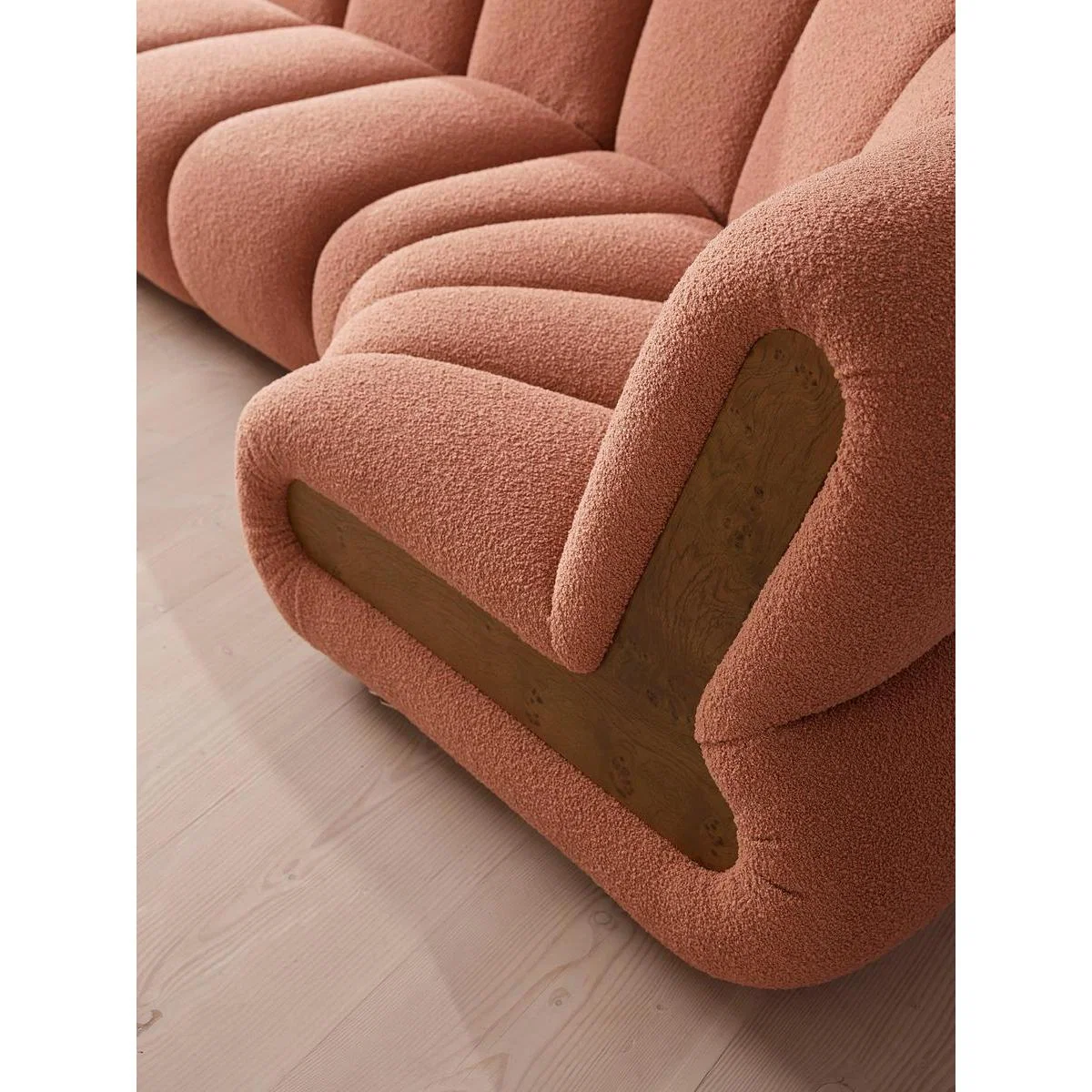 Noelle Modular Curved Sofa, Six Seater, Textured Wool Boucle, Coral – image 5