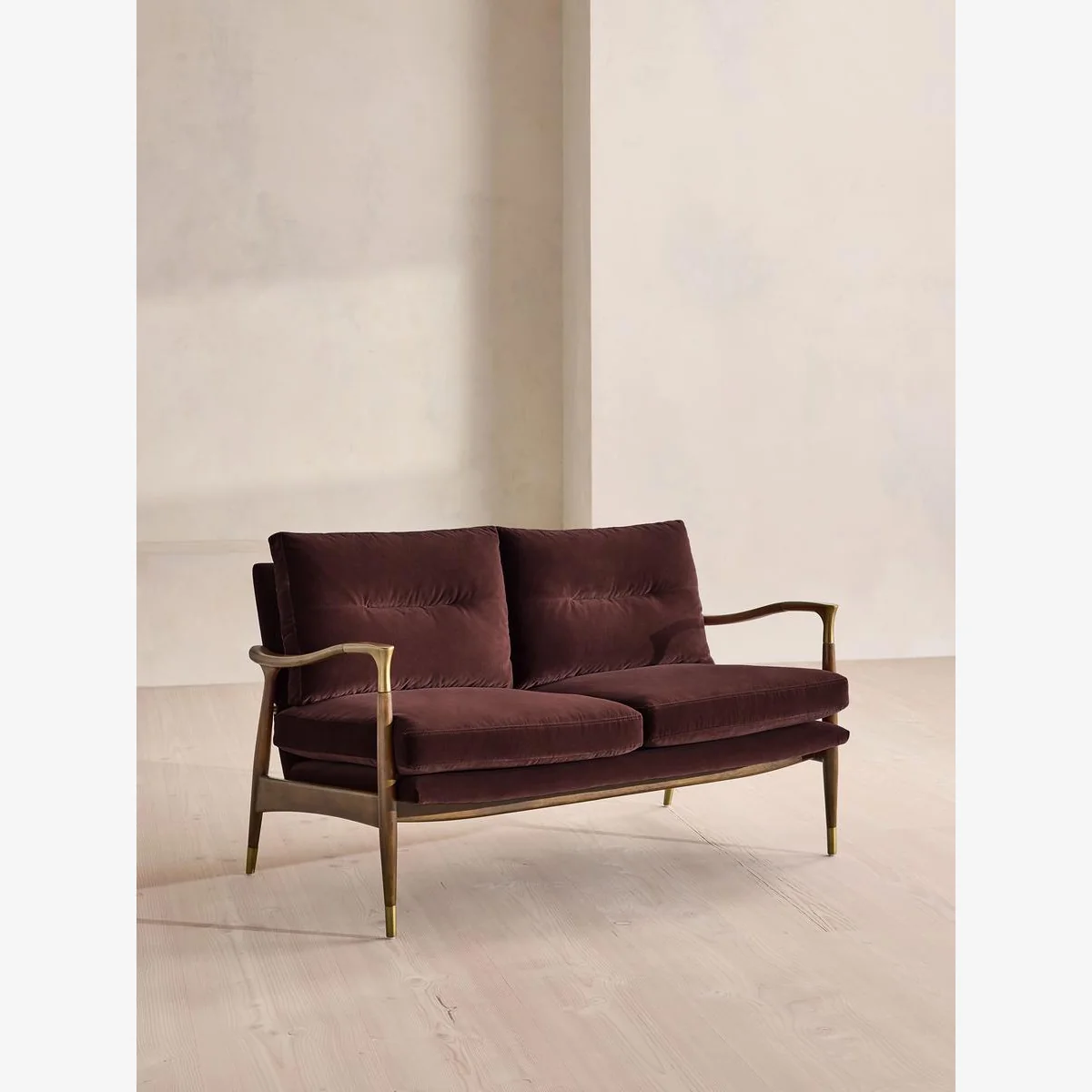 Theodore Two Seater Sofa, Velvet, Aubergine, UK – image 1