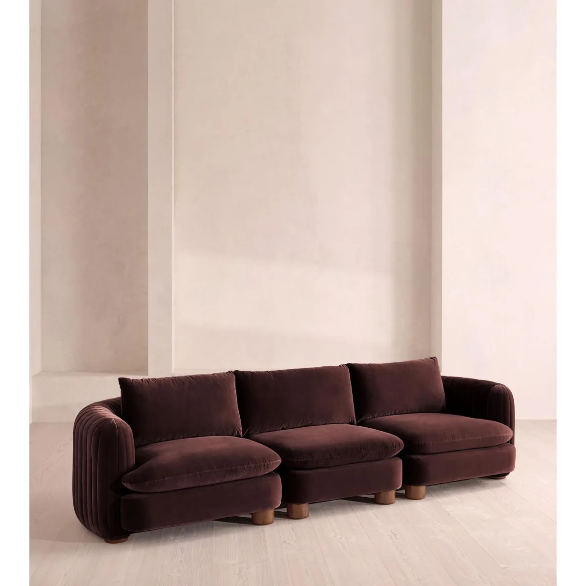 Vivienne Modular Sofa, Four Seater, Velvet, Aubergine, UK – image 3