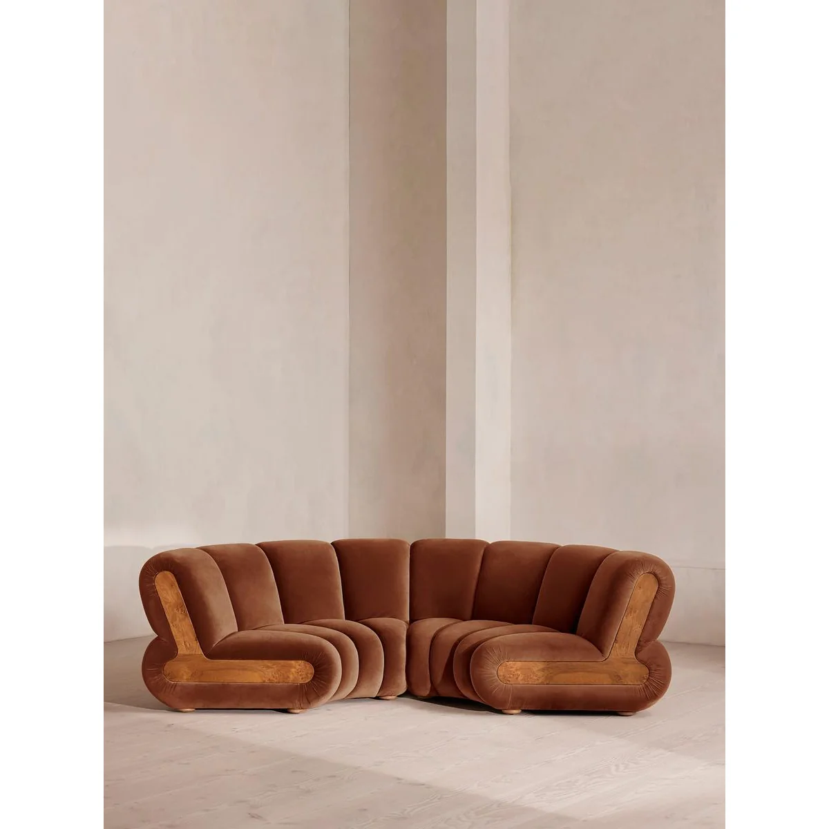 Noelle Modular Curved Sofa, Four Seater, Velvet, Cinnamon, UK – image 2