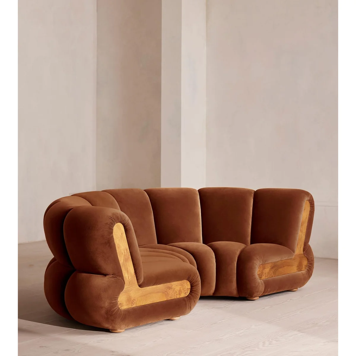 Noelle Modular Curved Sofa, Four Seater, Velvet, Cinnamon, UK – image 3