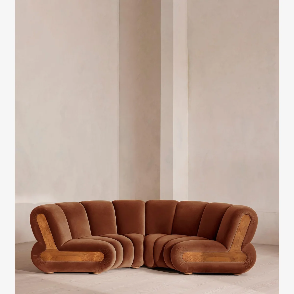 Noelle Modular Curved Sofa, Four Seater, Velvet, Cinnamon, UK – image 1