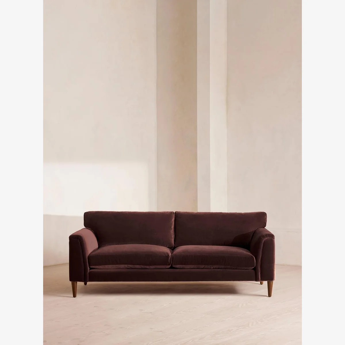 Reya Three Seater Sofa, Velvet, Aubergine, UK – image 1