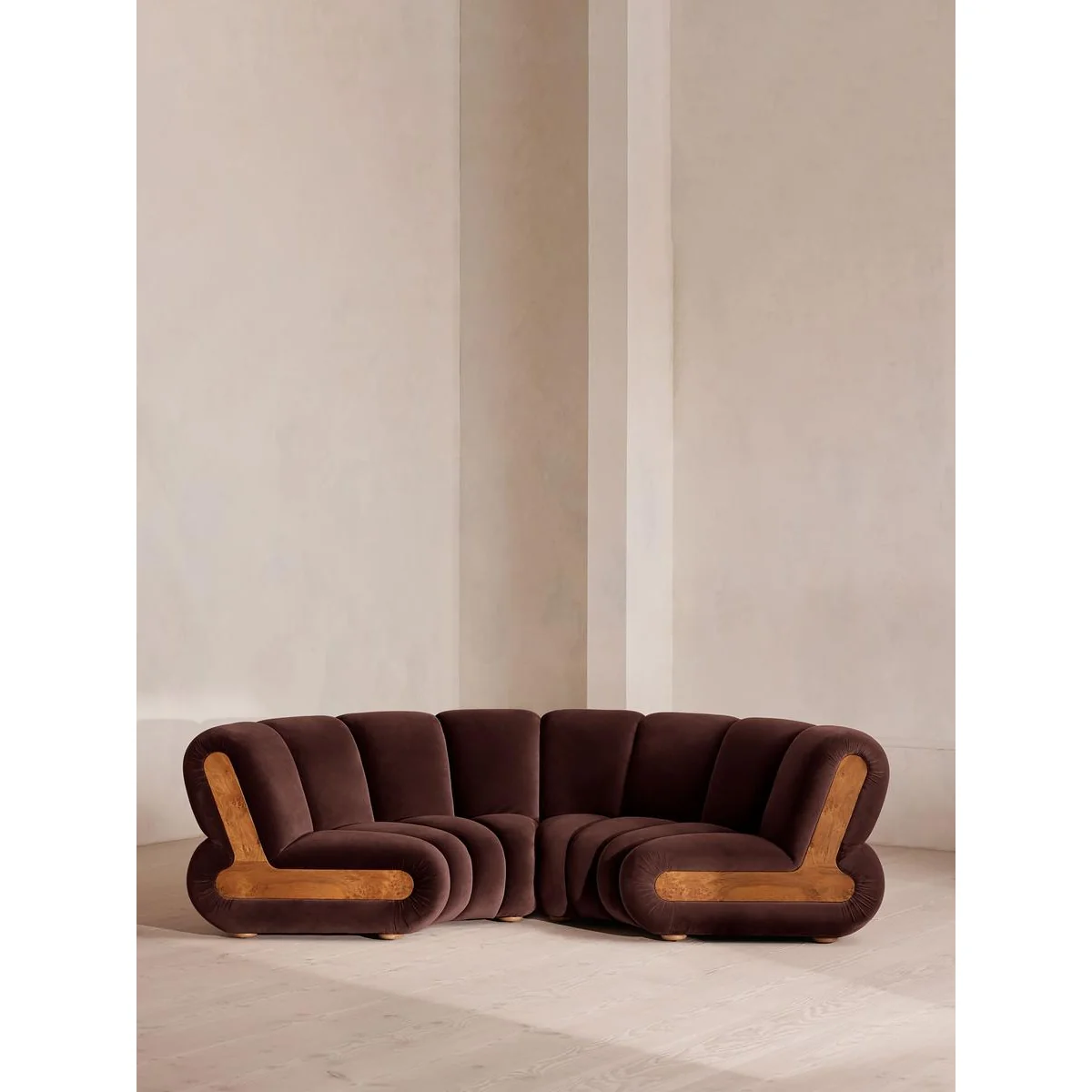 Noelle Modular Curved Sofa, Four Seater, Velvet, Aubergine, UK – image 2