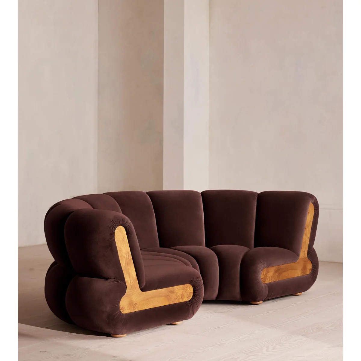 Noelle Modular Curved Sofa, Four Seater, Velvet, Aubergine, UK – image 3