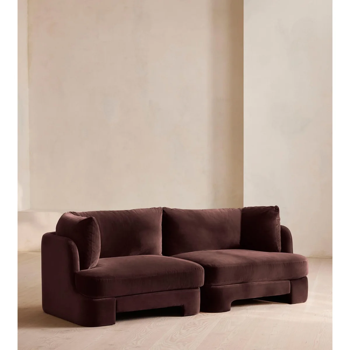 Odell Modular Sofa, Three Seater, Velvet, Aubergine, UK – image 3