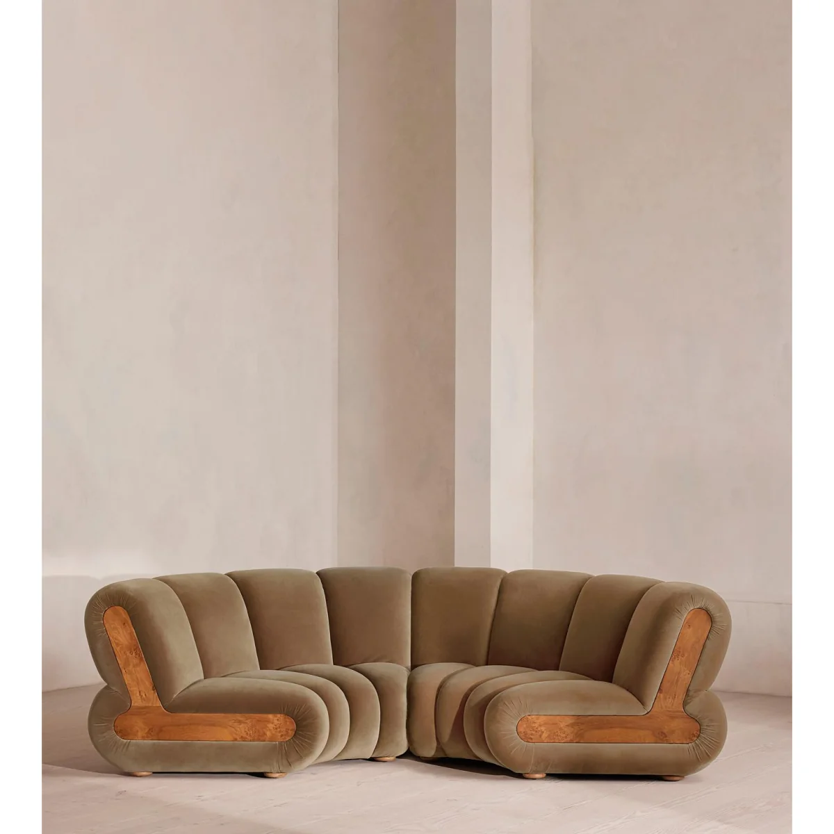Noelle Modular Curved Sofa, Four Seater, Velvet, Truffle, UK – image 2