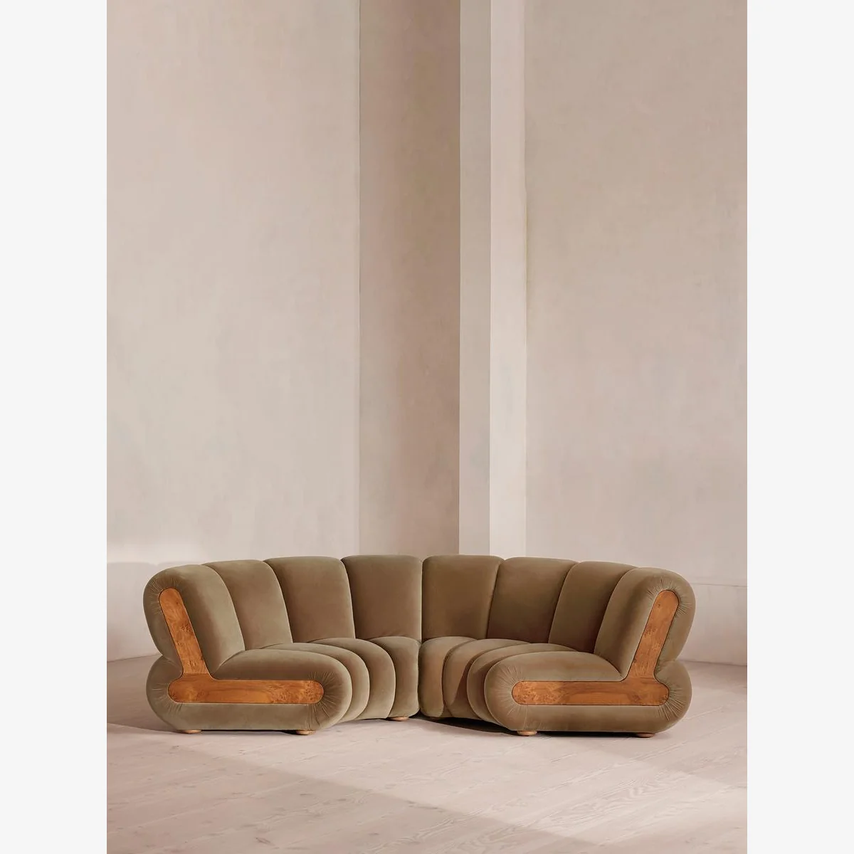 Noelle Modular Curved Sofa, Four Seater, Velvet, Truffle, UK – image 1