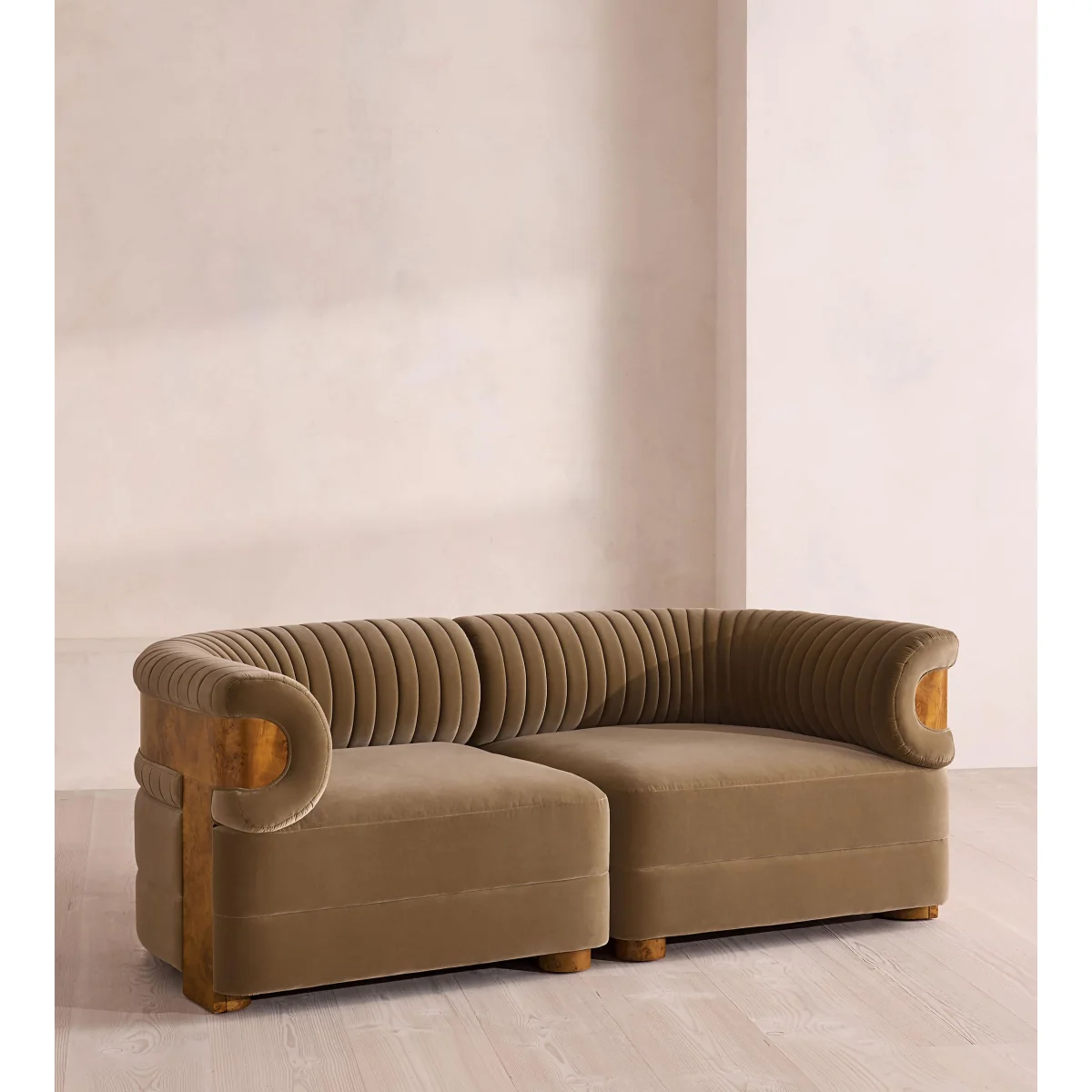 Caleb Modular Sofa, Three Seater, Velvet, Truffle, Dark Burl, UK – image 3
