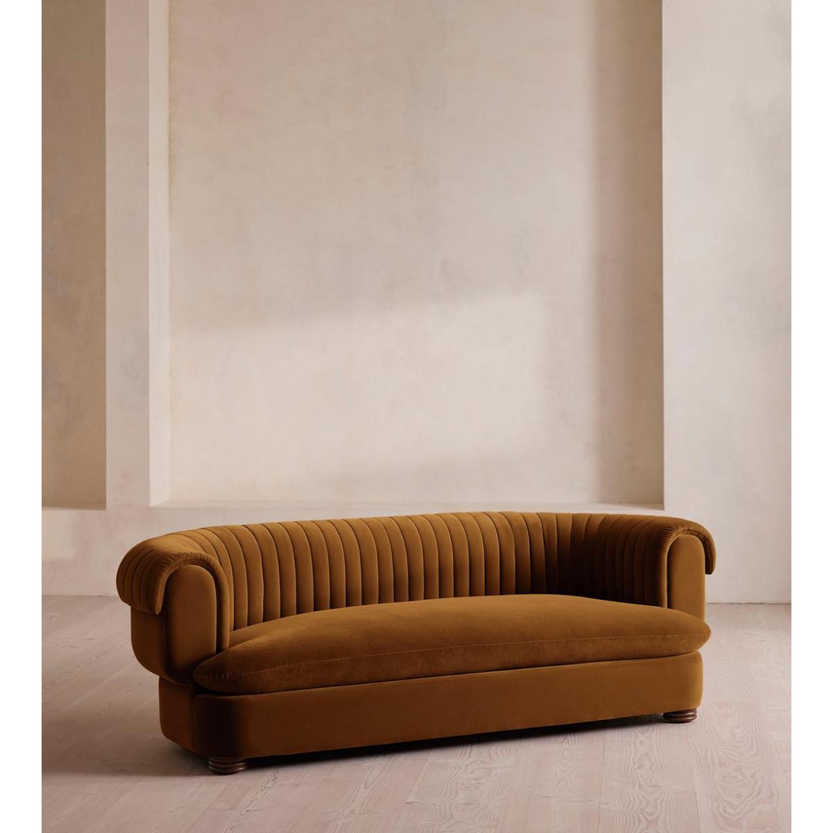 Rava Three Seater Sofa, Velvet, Mustard – image 2