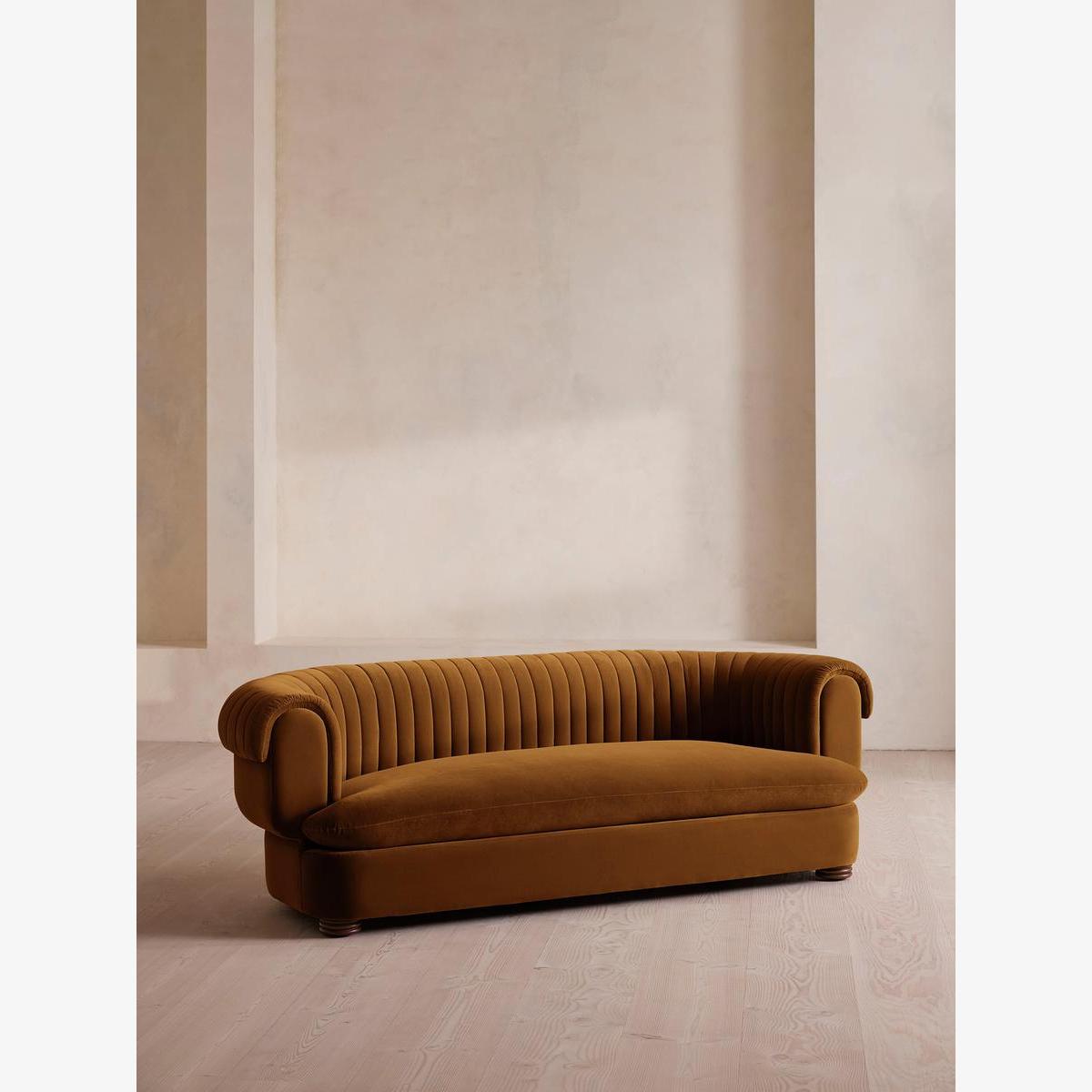 Rava Three Seater Sofa, Velvet, Mustard – image 1