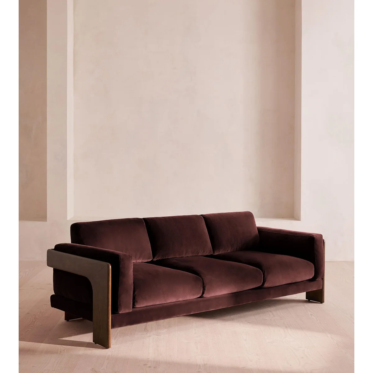 Marcia Three Seater Sofa, Aubergine Velvet, UK – image 3