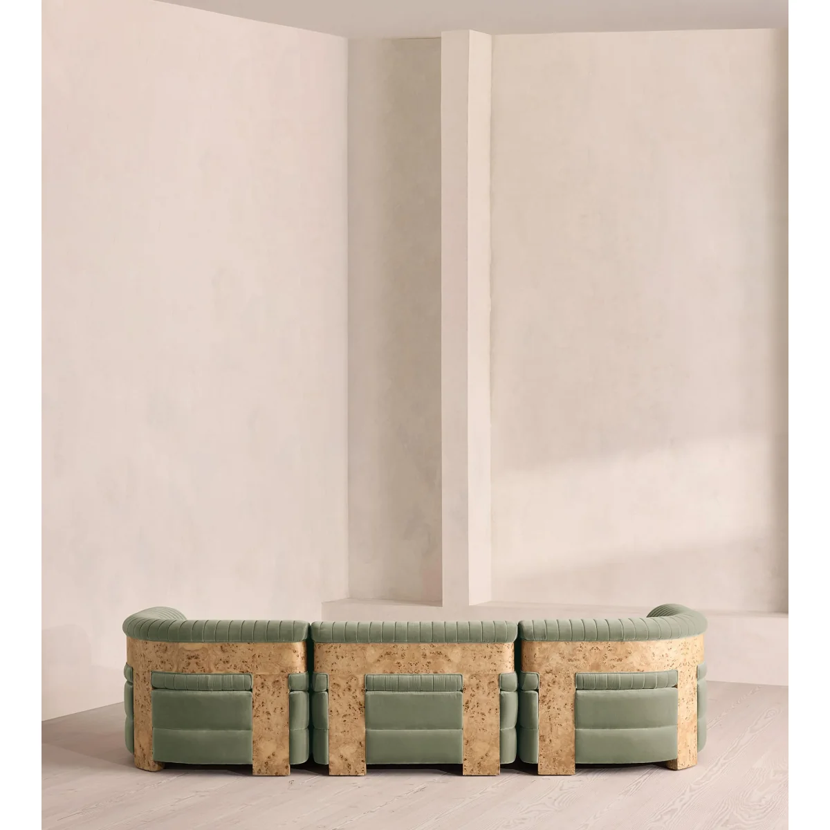 Caleb Modular Sofa, Four Seater, Velvet, Seafoam, Blonde Burl, UK – image 5