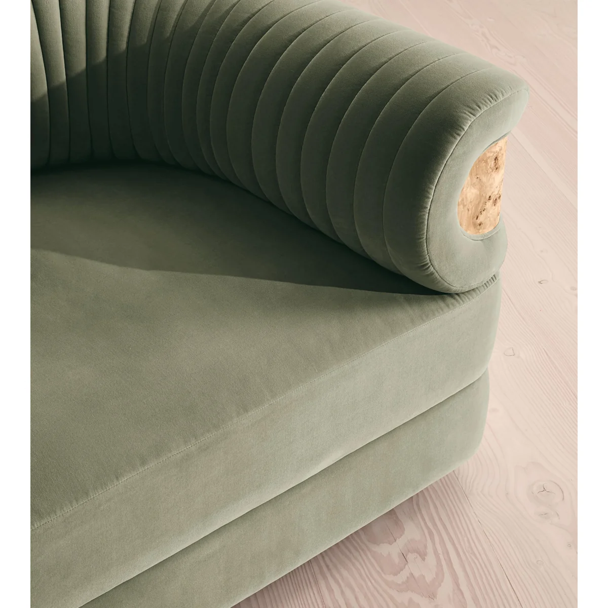 Caleb Modular Sofa, Four Seater, Velvet, Seafoam, Blonde Burl, UK – image 6