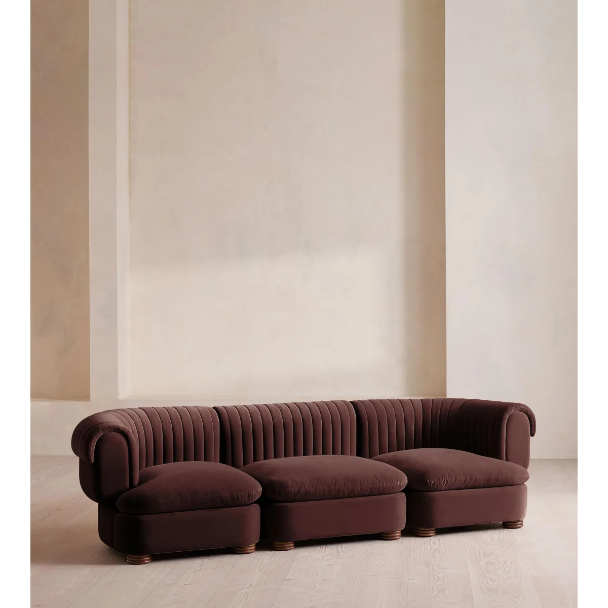Rava Modular Sofa, Four Seater, Velvet, Aubergine, UK – image 3