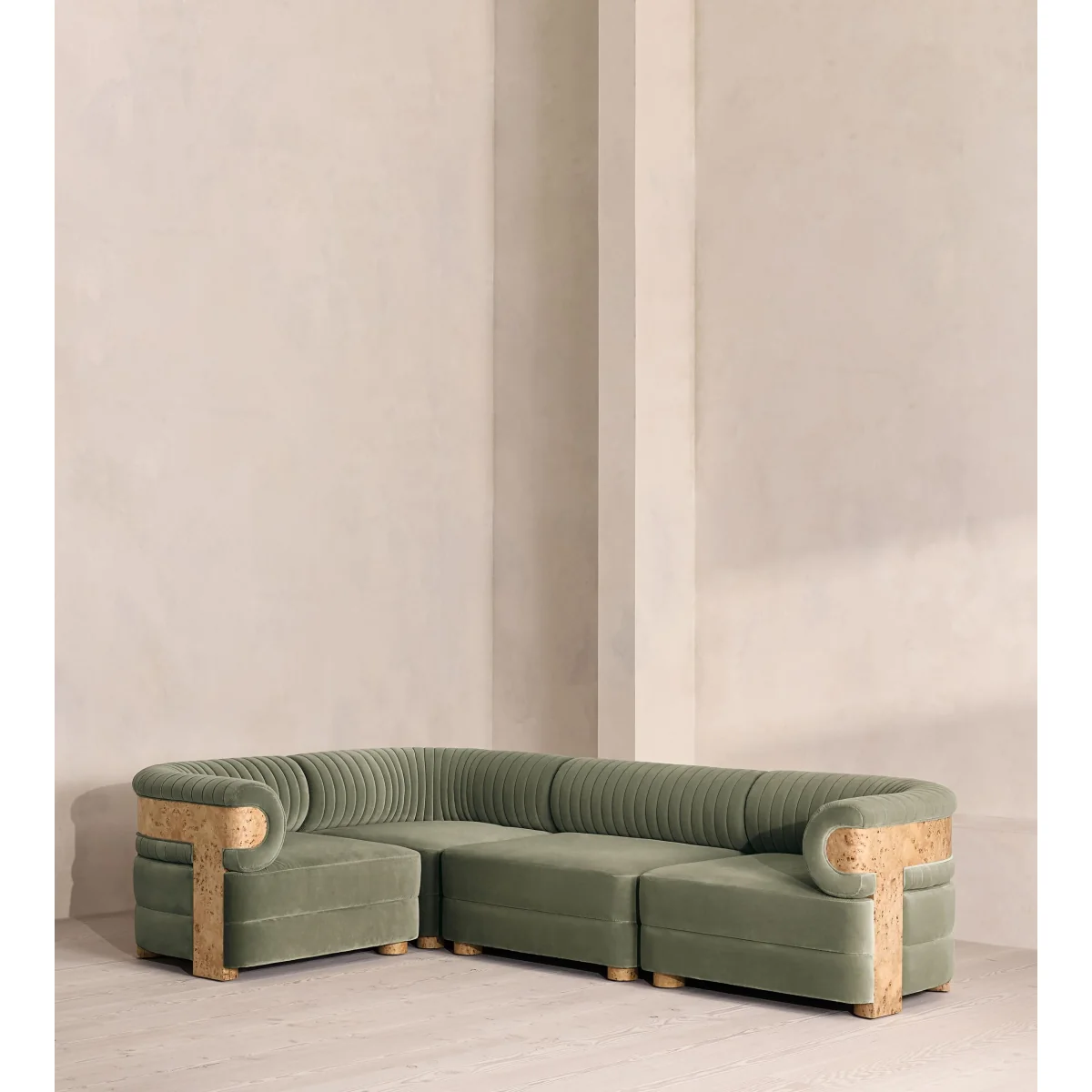 Caleb Modular Sofa, L-Shape Sofa, Velvet, Seafoam, Blonde Burl, UK – image 2