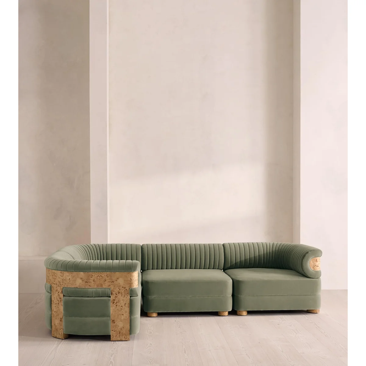 Caleb Modular Sofa, L-Shape Sofa, Velvet, Seafoam, Blonde Burl, UK – image 3