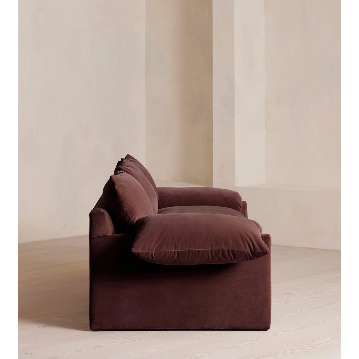 Wyatt Three Seater Sofa, Velvet, Aubergine, UK – image 4