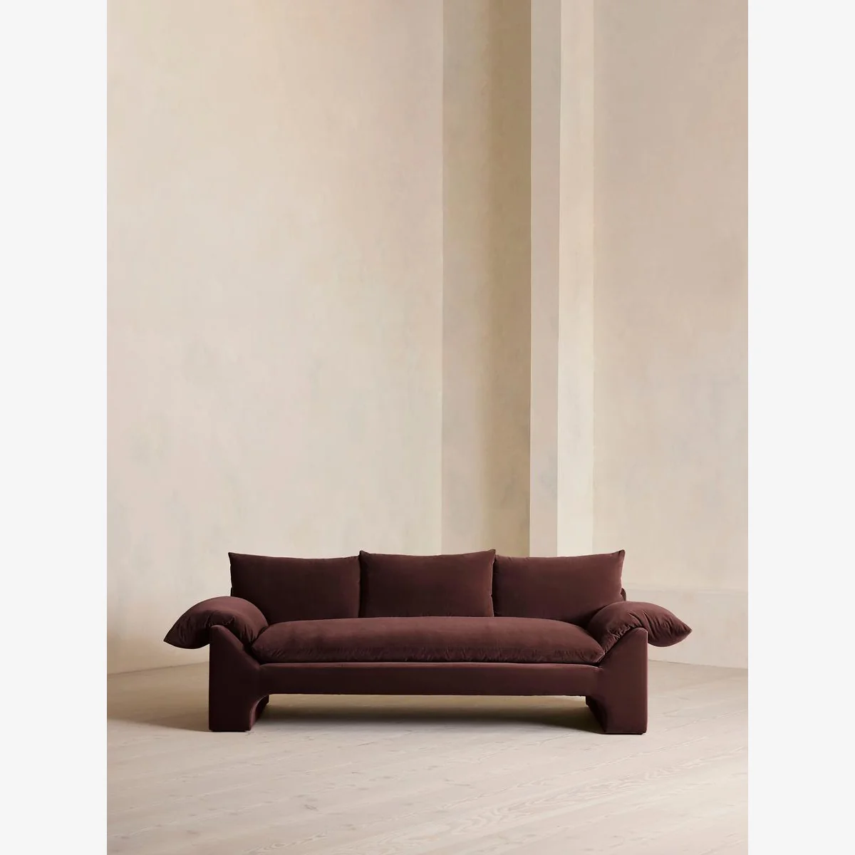 Wyatt Three Seater Sofa, Velvet, Aubergine, UK – image 1