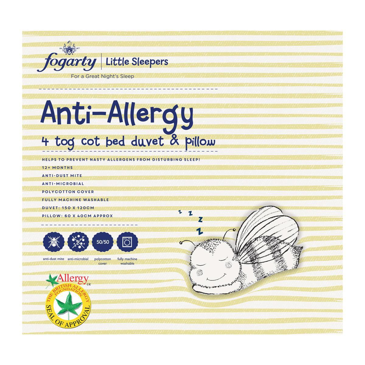 Fogarty Little Sleepers Anti Allergy 4 Tog Cot Bed Duvet and Pillow Set White – image 5