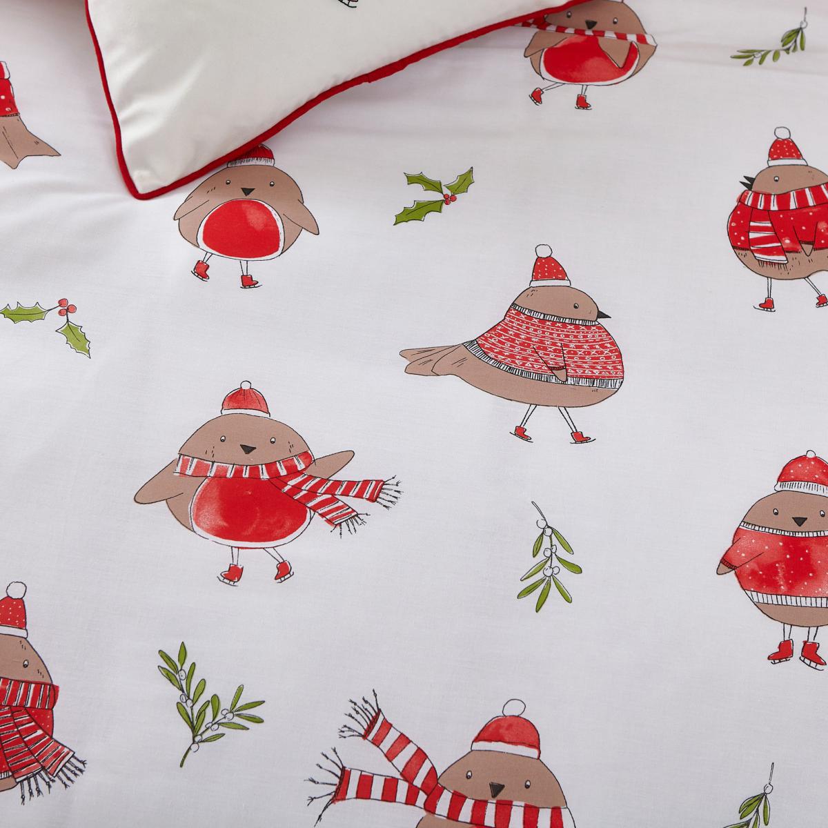 Catherine Lansfield Robins Red Duvet Cover and Pillowcase Set Red – image 2
