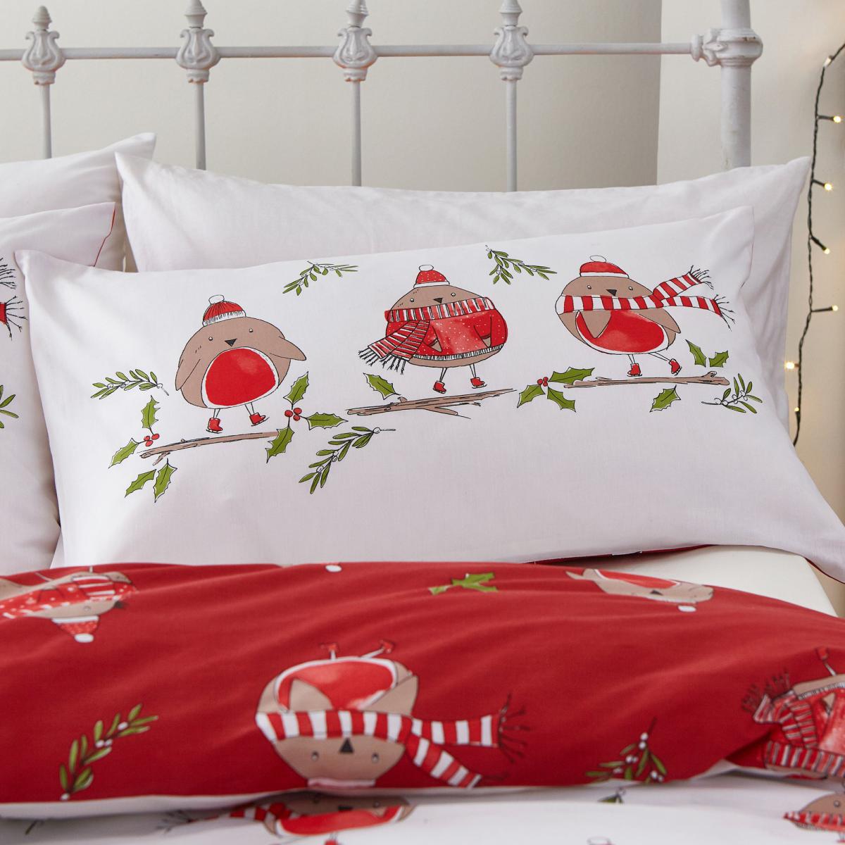Catherine Lansfield Robins Red Duvet Cover and Pillowcase Set Red – image 3