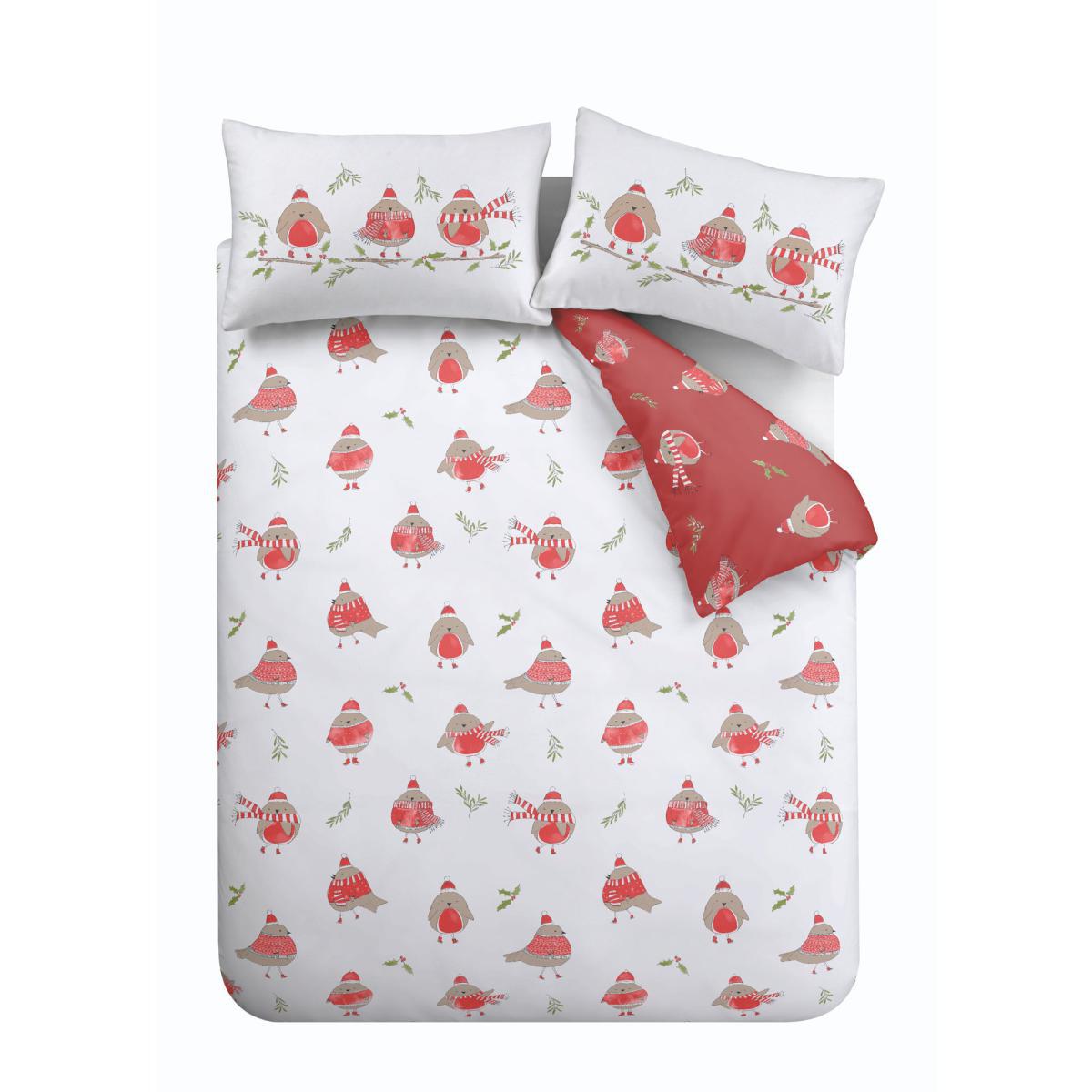 Catherine Lansfield Robins Red Duvet Cover and Pillowcase Set Red – image 4