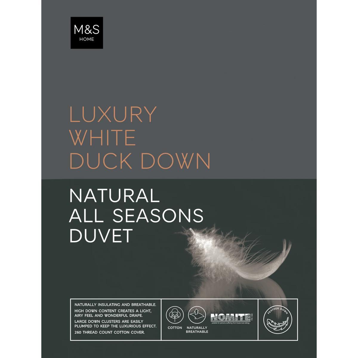 M&S Luxury Duck Down 13.5 Tog All Season Duvet - SGL - White, White – image 2