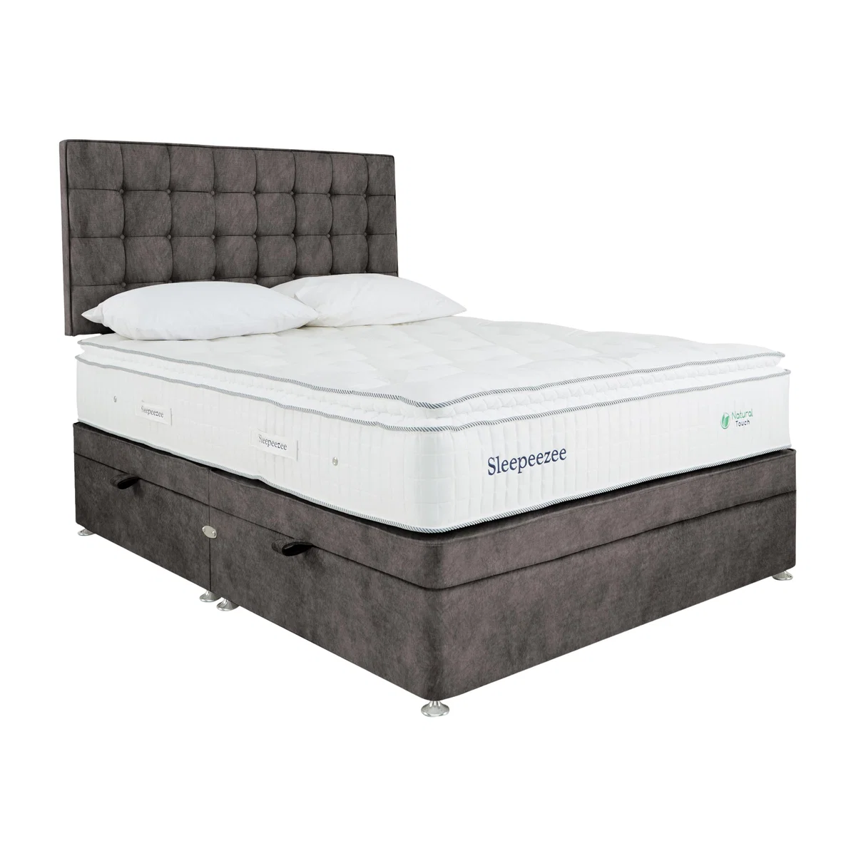 Sleepeezee - Natural Touch 2000 Pillowtop Side Ottoman Divan Set - Super King - Brown – image 1
