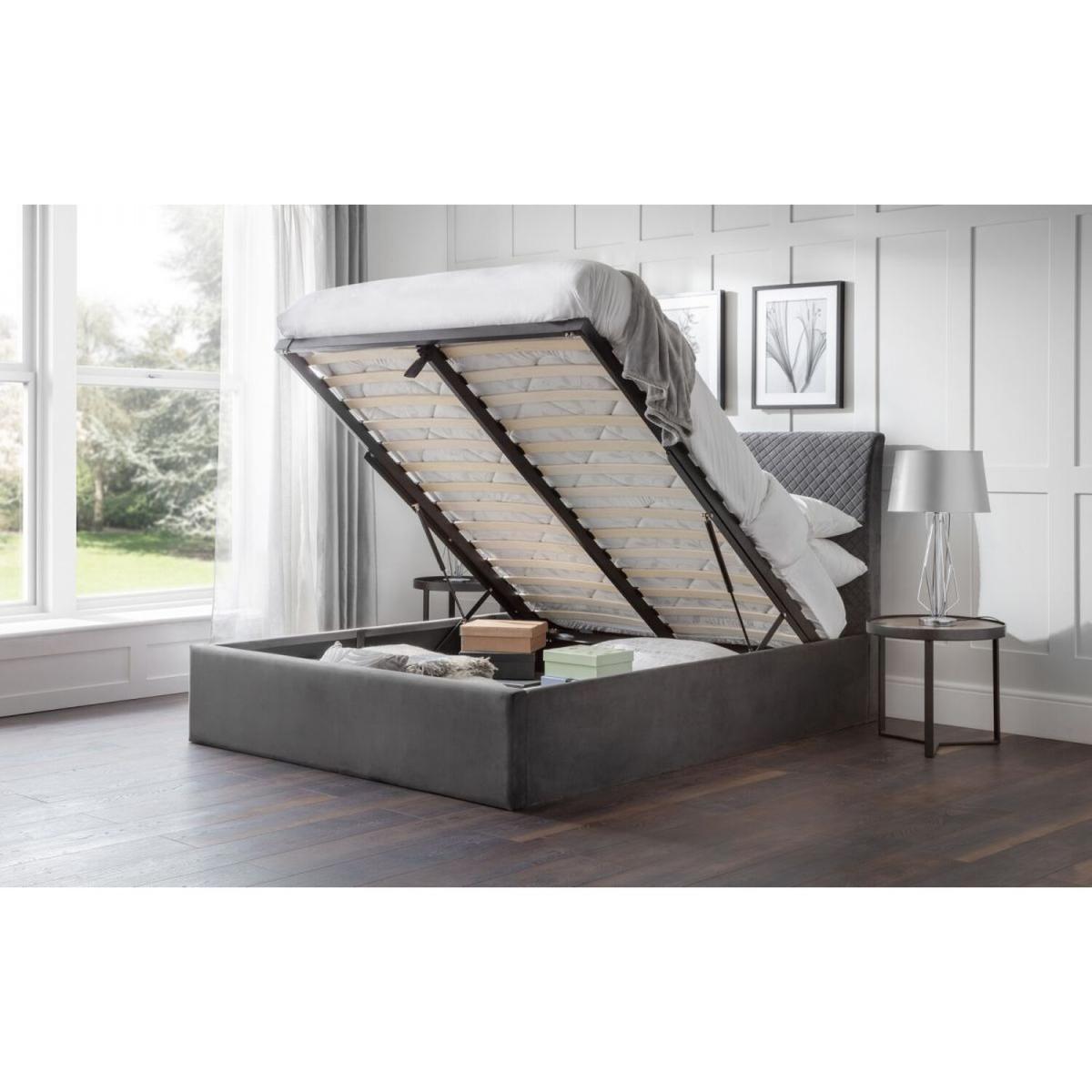 Diamond Premium Quilted Velvet Ottoman Bed - Grey / Super King – image 2