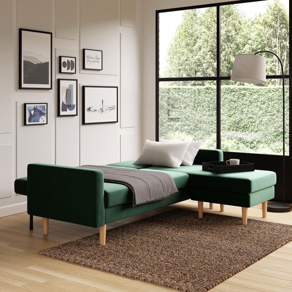 Jacob Velvet Corner Sofabed Bottle (Green) – image 2