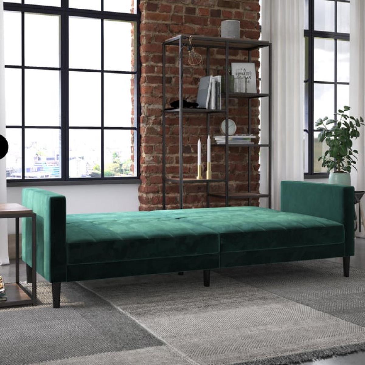 Return - Liam Velvet Clic Clac Green Double Sofa Bed – image 2