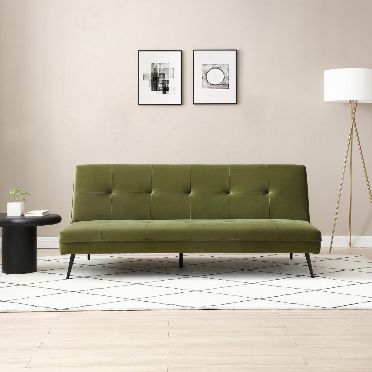 Logan Velvet Sofa Bed Green – image 3