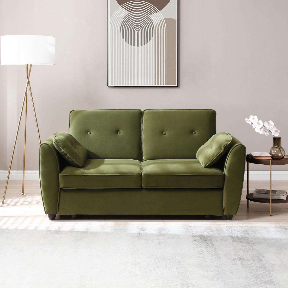 Mila 2 Seater Pop Up Sofa Bed, Velvet Olive – image 2