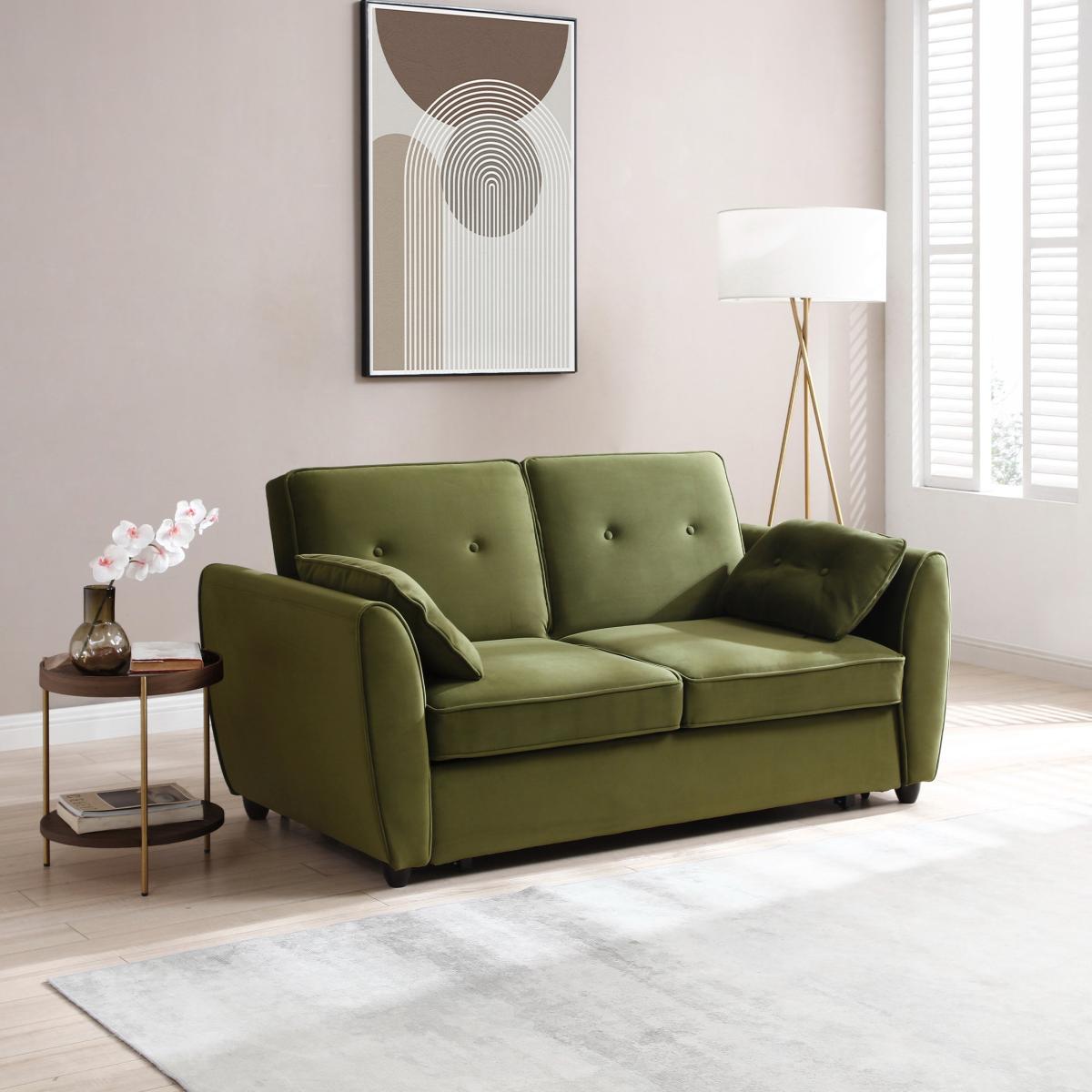 Mila 2 Seater Pop Up Sofa Bed, Velvet Olive – image 3