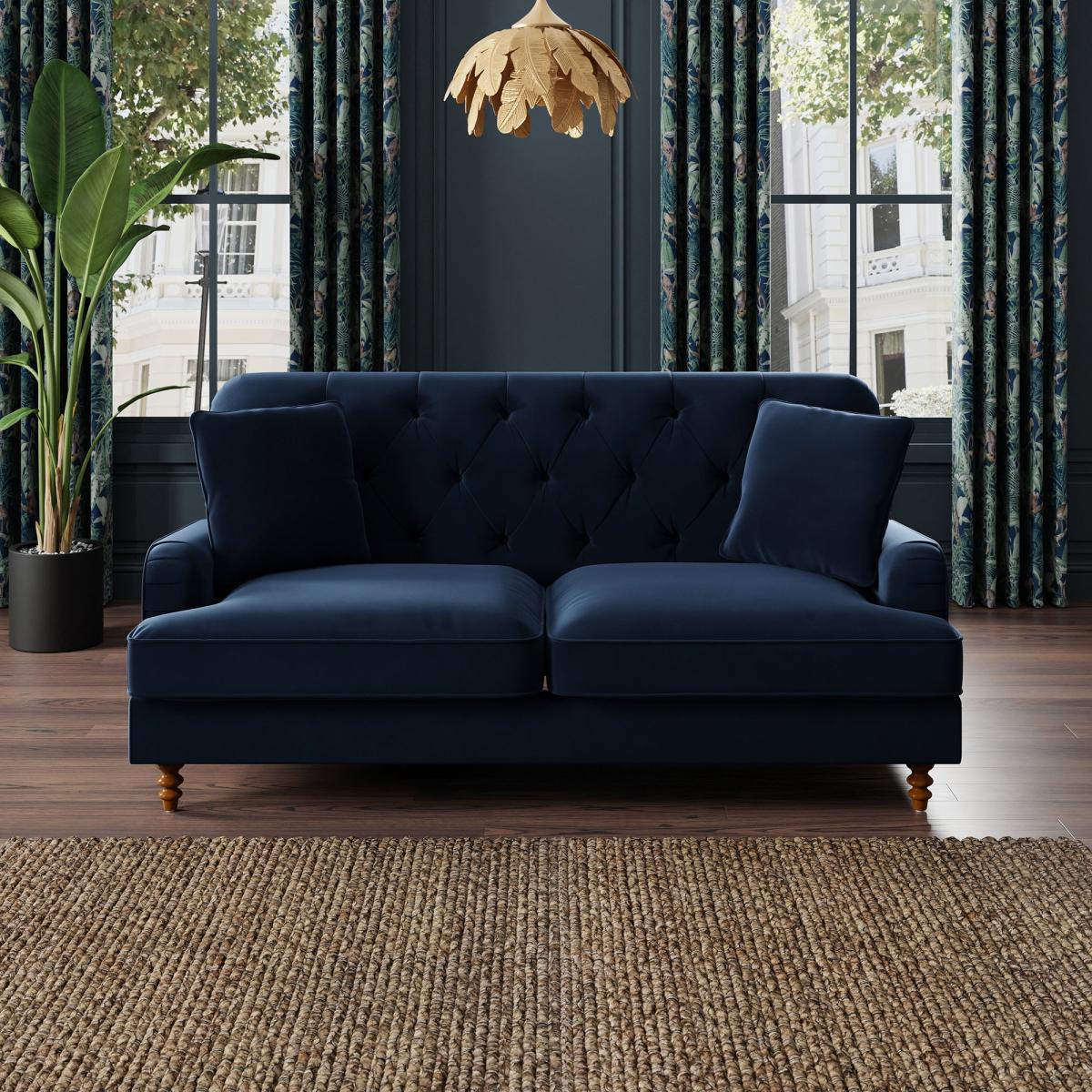 Beatrice Velvet Buttoned 3 Seater Double Sofa Bed Matte Velvet Luxe Navy – image 2
