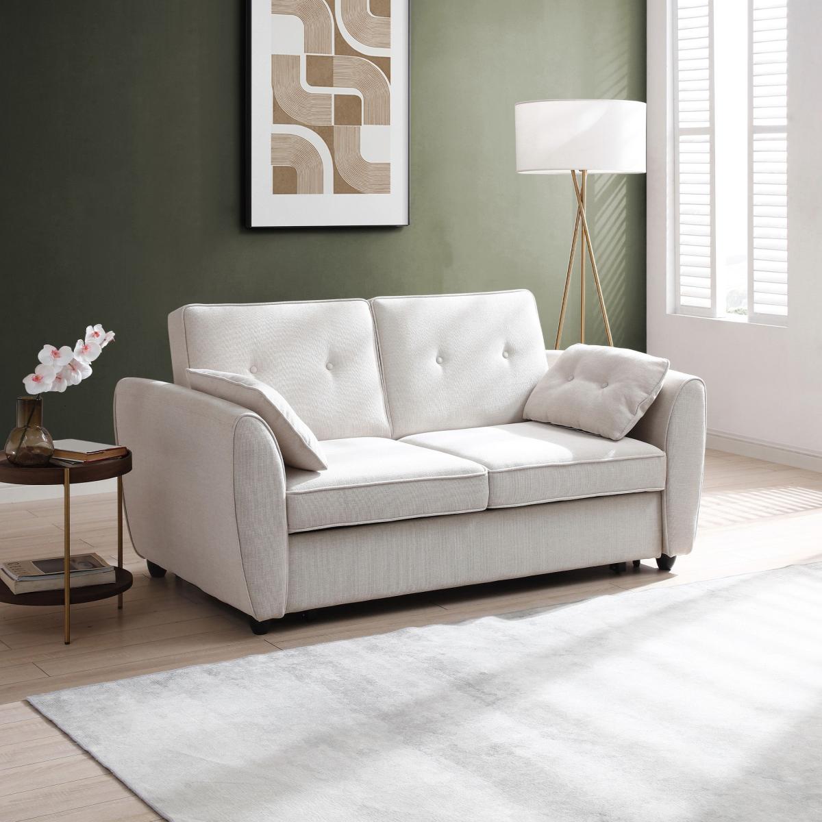Mila 2 Seater Pop Up Sofa Bed, Textured Weave Natural – image 3