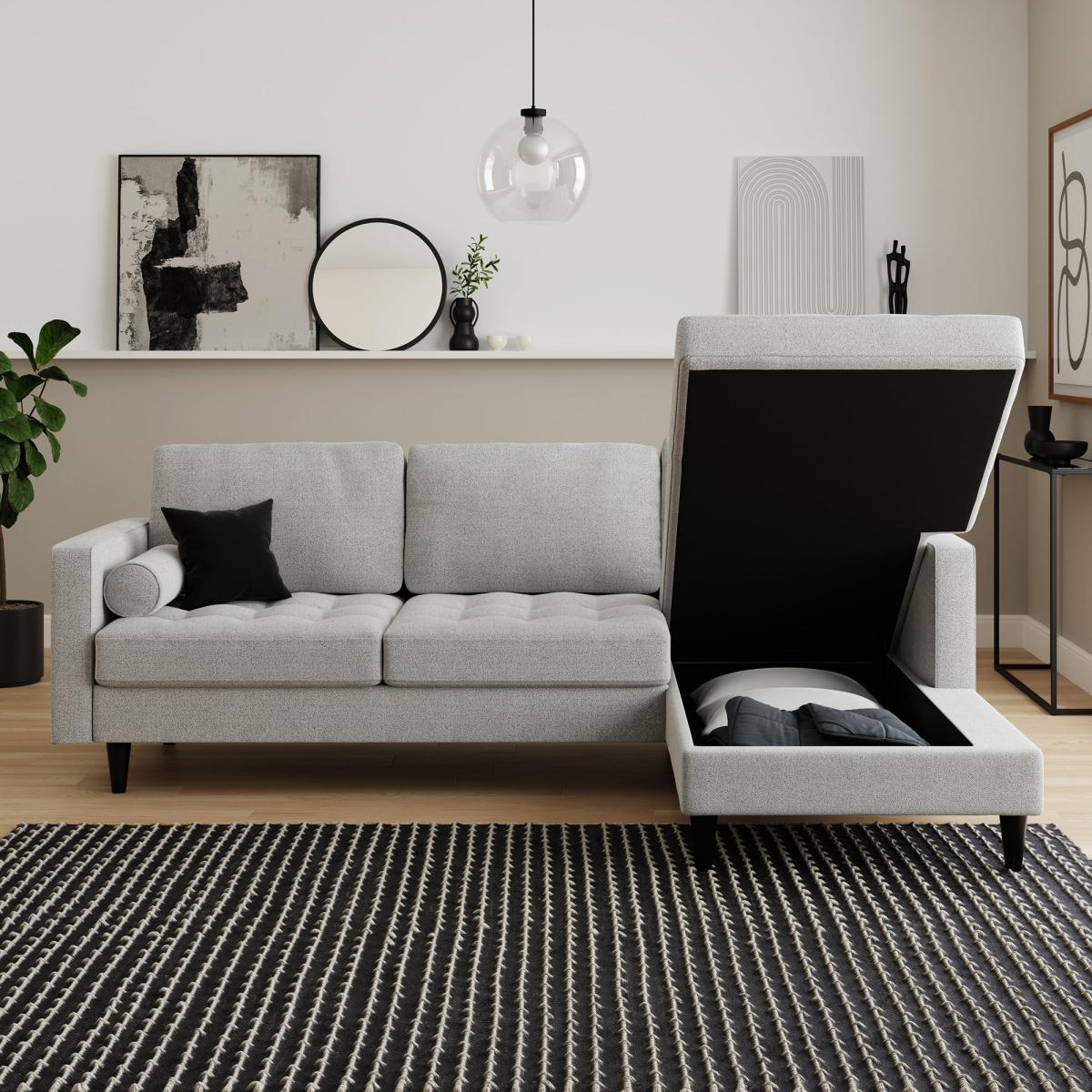 Zoe Boucle Storage Corner Sofa Bed Boucle Light Grey – image 3