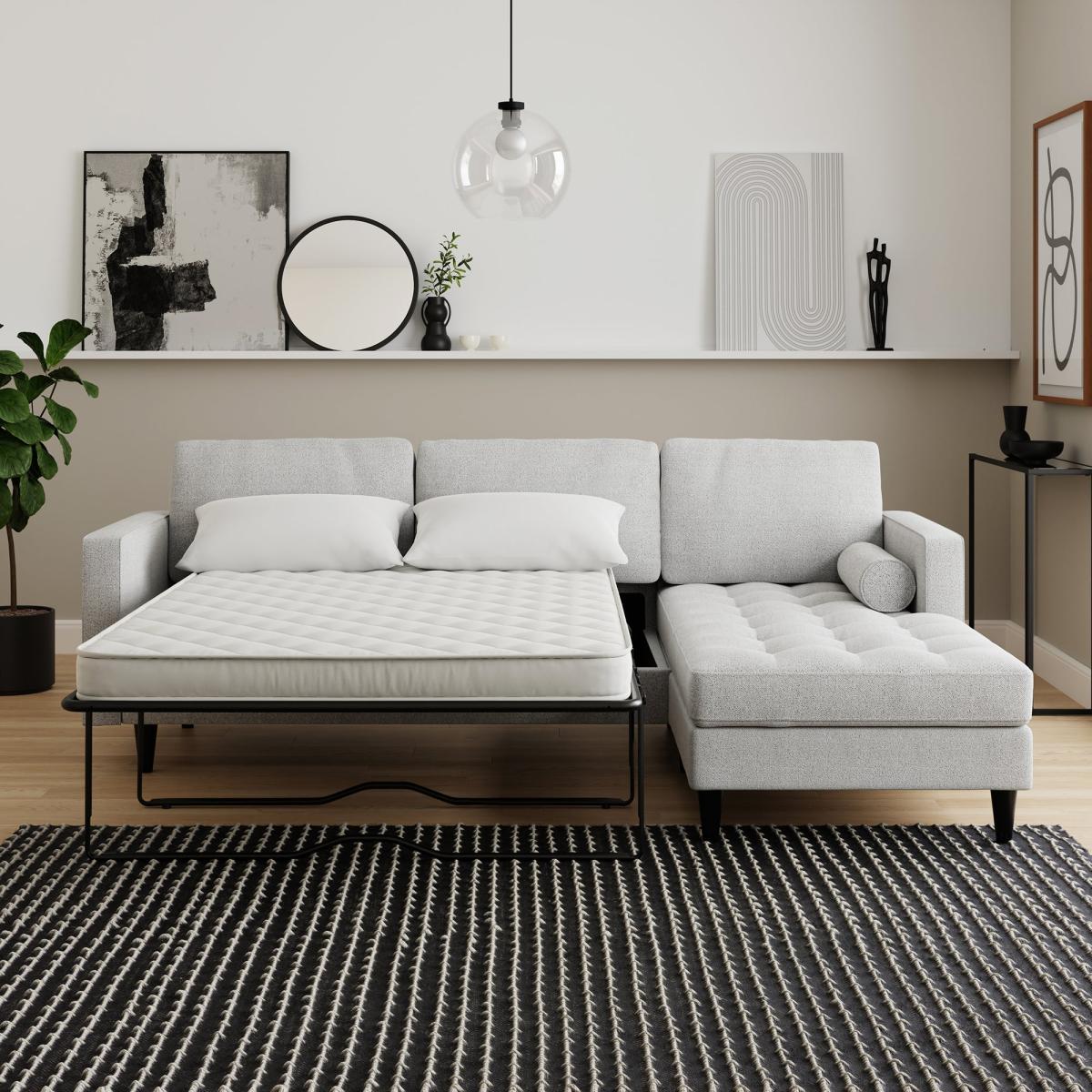 Zoe Boucle Storage Corner Sofa Bed Boucle Light Grey – image 4