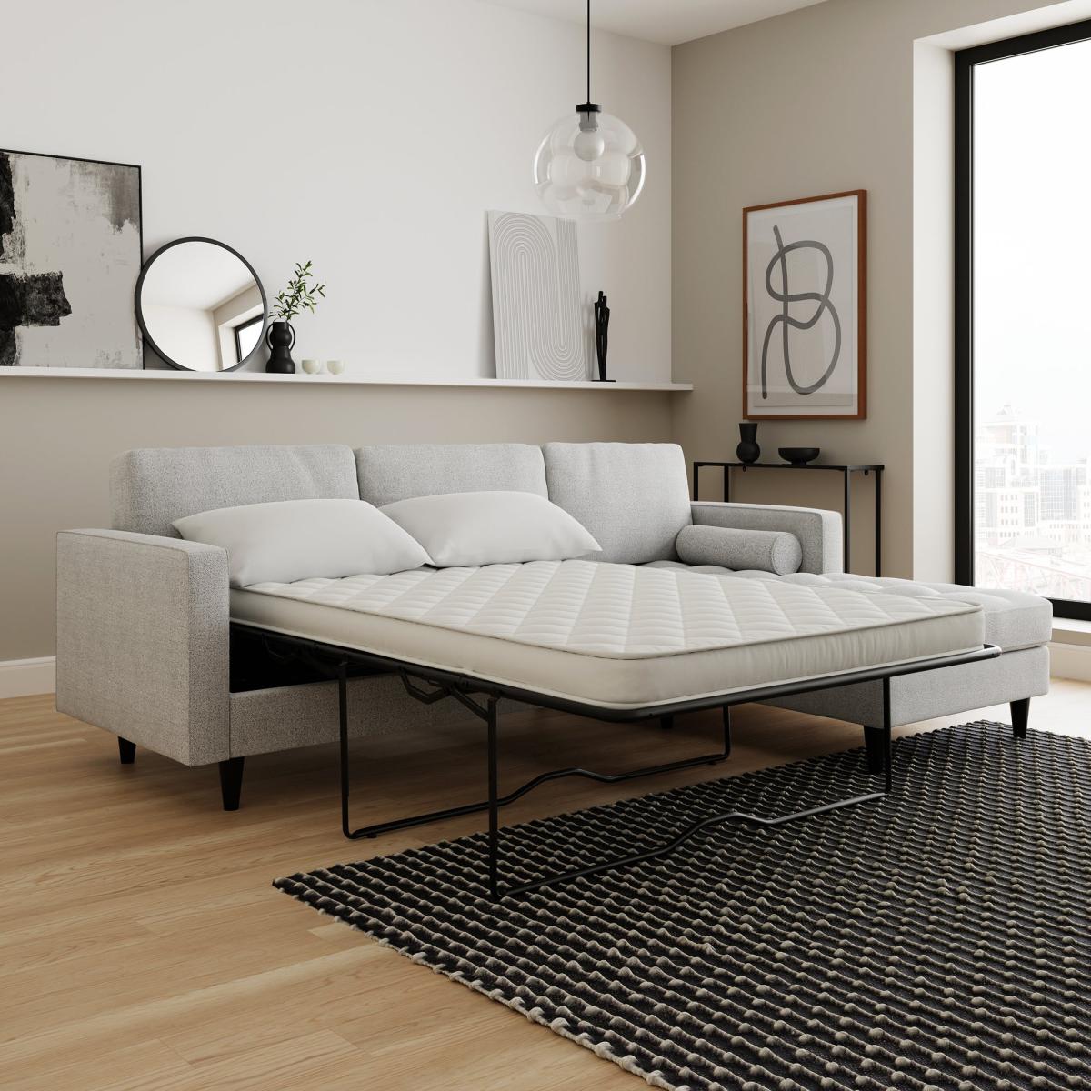 Zoe Boucle Storage Corner Sofa Bed Boucle Light Grey – image 5