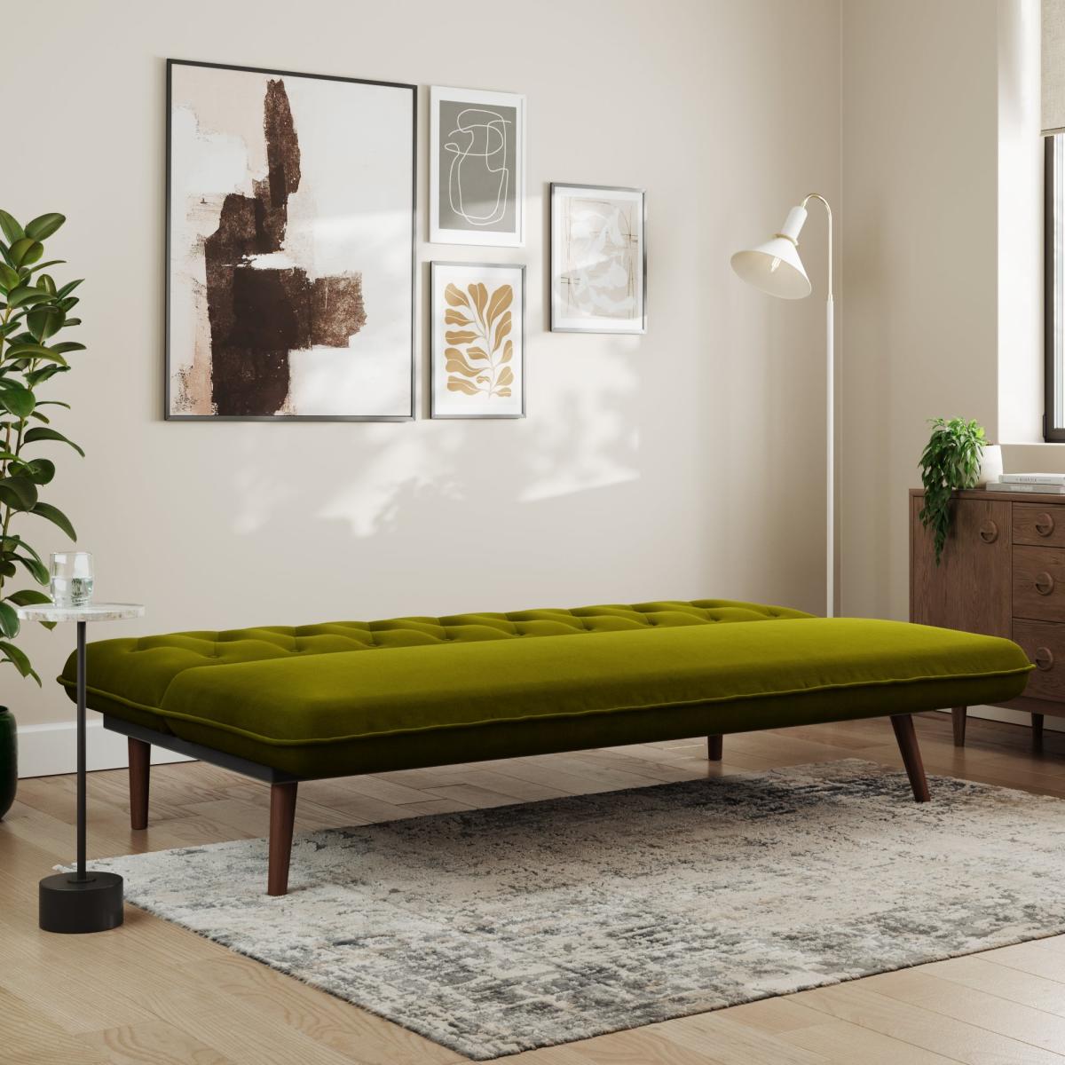 Rosie Buttoned Velvet Sofa Bed Olive – image 2
