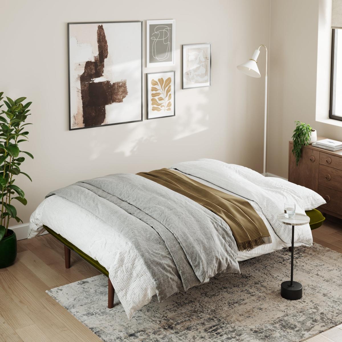 Rosie Buttoned Velvet Sofa Bed Olive – image 3