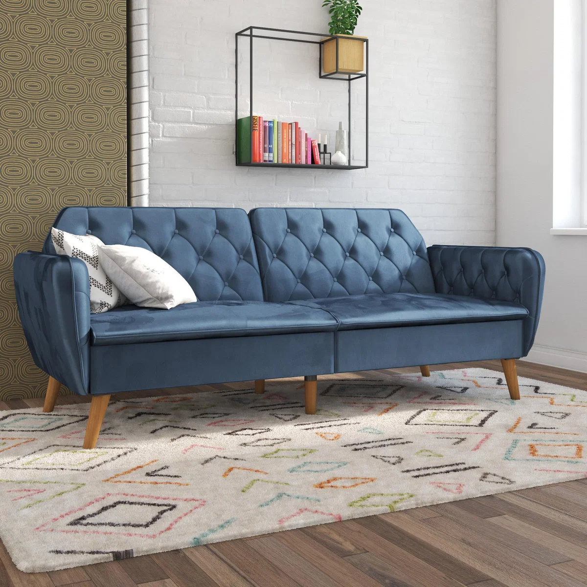 Tallulah Velvet Memory Foam Futon Blue – image 1