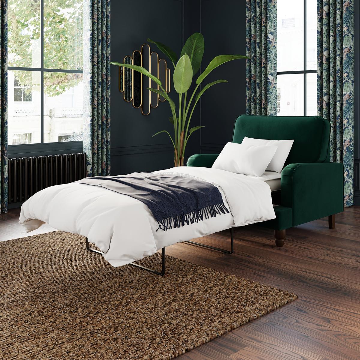Beatrice Matte Velvet Snuggle Single Sofa Bed Matte Velvet Bottle Green – image 2